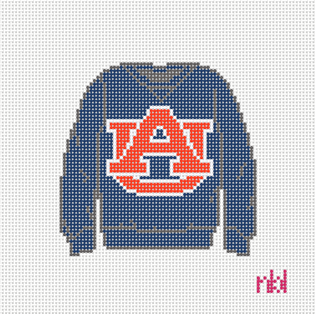 Auburn Sweatshirt Needlepoint Canvas Orange or Blue - 0