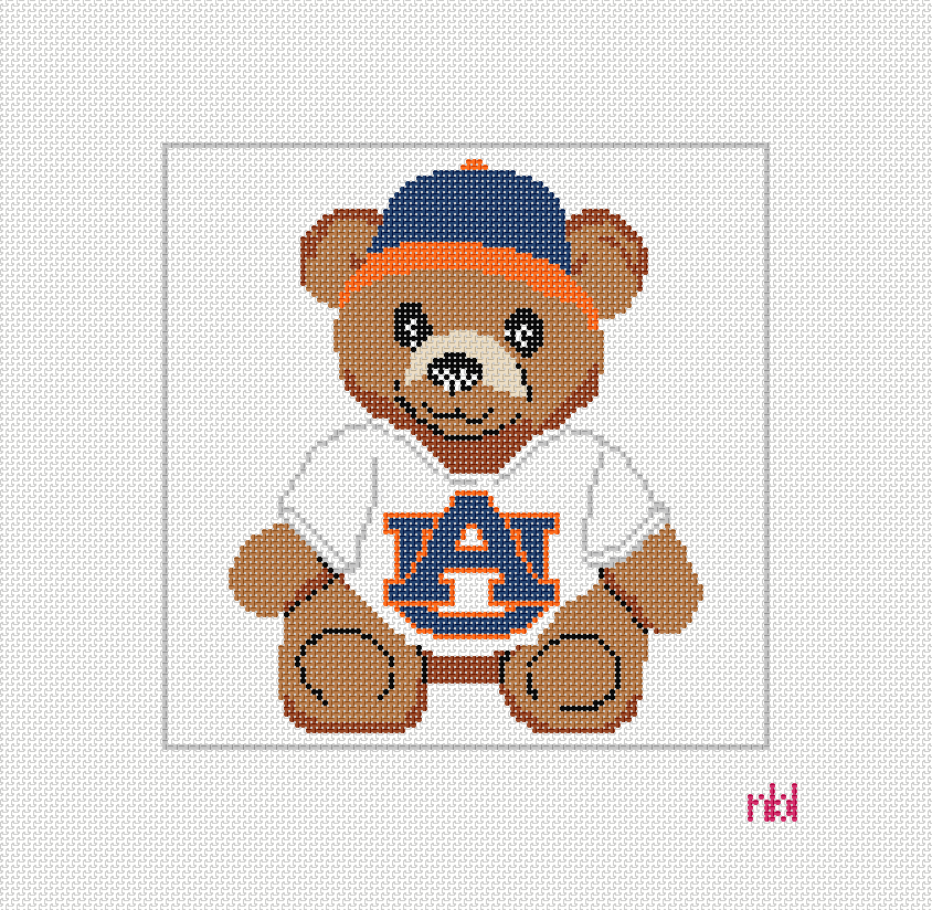 Auburn Teddy Bear Needlepoint Canvas- Needlepoint by Laura