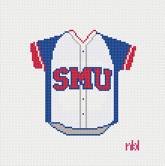 SMU Needlepoint Baseball Jersey- Needlepoint by Laura