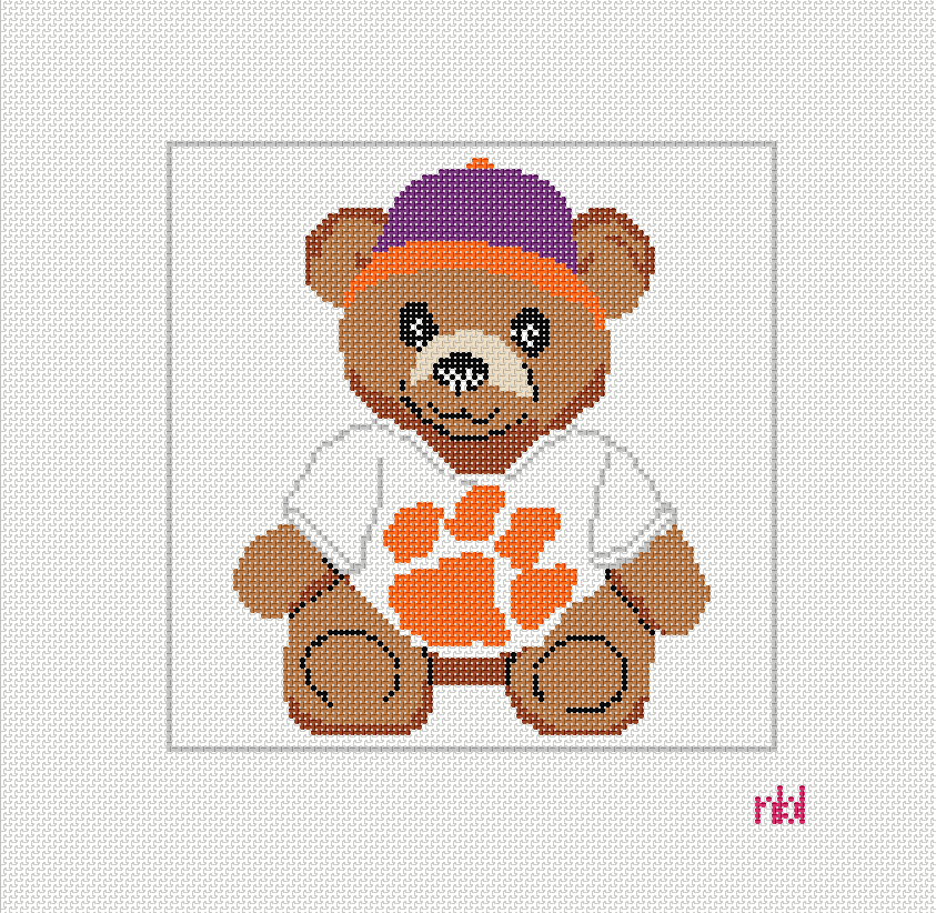 Clemson Teddy Bear Needlepoint Canvas- Needlepoint by Laura