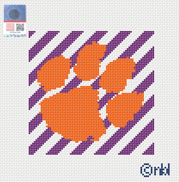 Clemson Stripe Canvas- 4 inch square