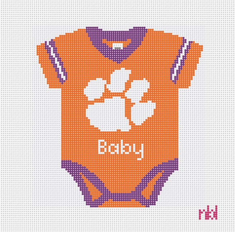 Clemson Baby Onesie - Needlepoint by Laura