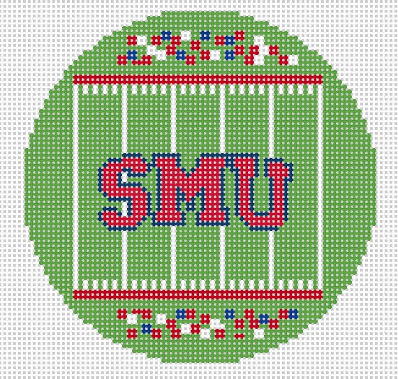 SMU Needlepoint Football Field Round- Needlepoint by Laura