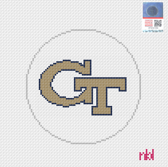 Georgia Tech Logo Round Needlepoint Canvas