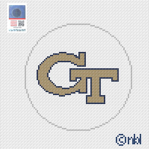 Georgia Tech Logo Round Needlepoint Canvas