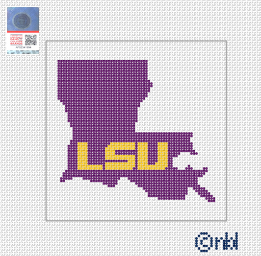 LSU Needlepoint Canvas- 4 inch square state