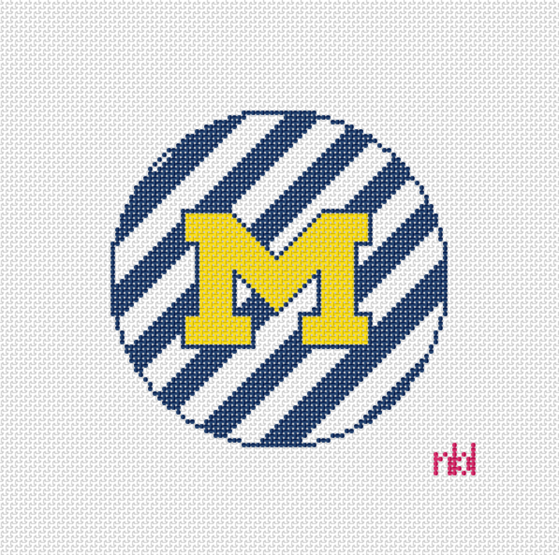 Michigan 4 inch striped circle - Needlepoint by Laura