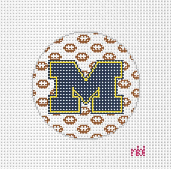 Repeating Football Round Needlepoint Canvas