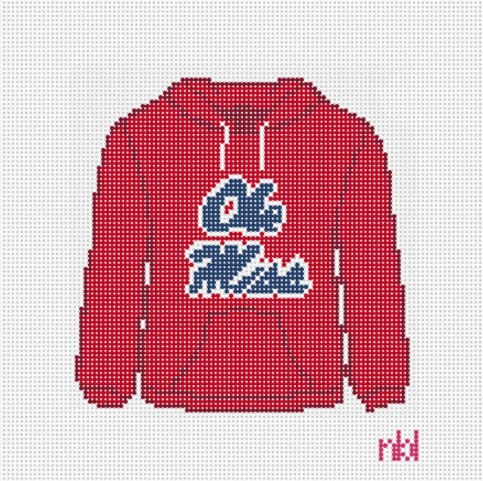 Ole Miss Hooded Sweatshirt Needlepoint Canvas Powder Blue or Red - 0