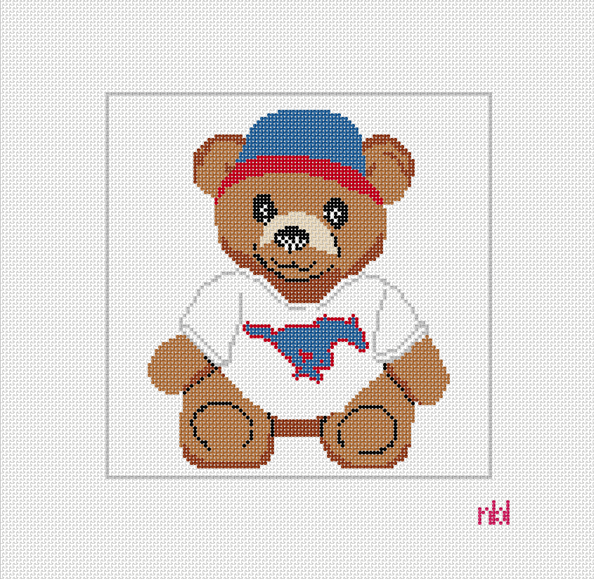 SMU Needlepoint Teddy Bear- Needlepoint by Laura