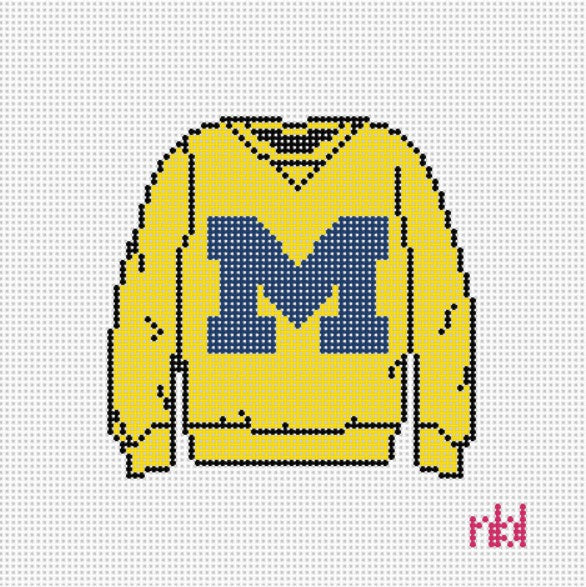 Michigan Sweatshirt Needlepoint Canvas Blue or Gold