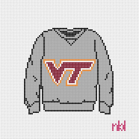 Virginia Tech Sweatshirt Needlepoint Canvas Burgundy or Gray - 0