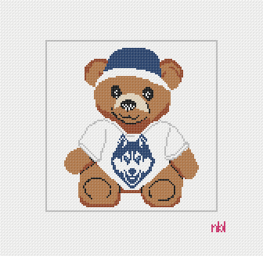 Connecticut Teddy Bear Needlepoint Canvas- Needlepoint by Laura