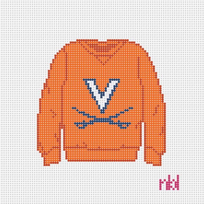 Virginia Sweatshirt Needlepoint Canvas Navy or Orange