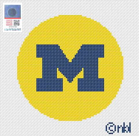 Michigan 4 inch round needlepoint canvas gold