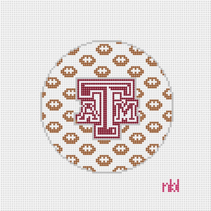 Repeating Football Round Needlepoint Canvas